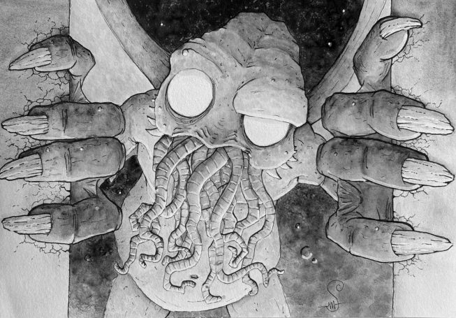 Cthulhu An ink wash painting for my whimsical horrors series of cthulhu from H P Lovecraft