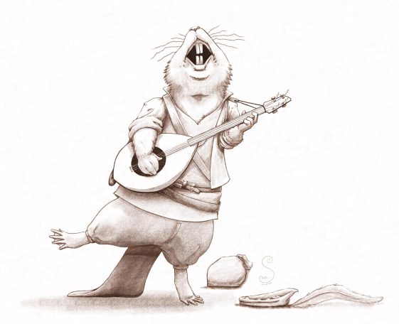 Beaver Bard A digital sketch of the beaver bard from my Hollows Glen series. When the characters arrive at squalls deep the troupe are playing heartily